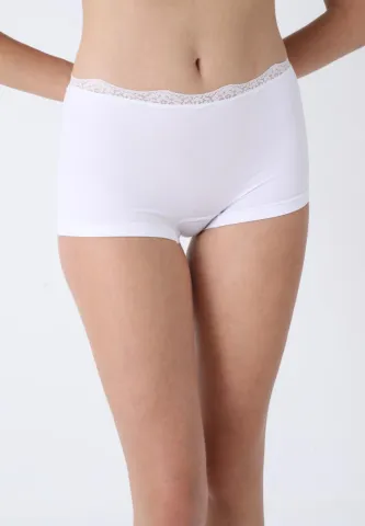 Boxeri Alb Damă din Microfibră cu Dantelă Delicată