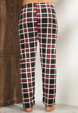 Pantaloni pijama bărbați cu model carouri negri, roșii și albe – croială confortabilă hover