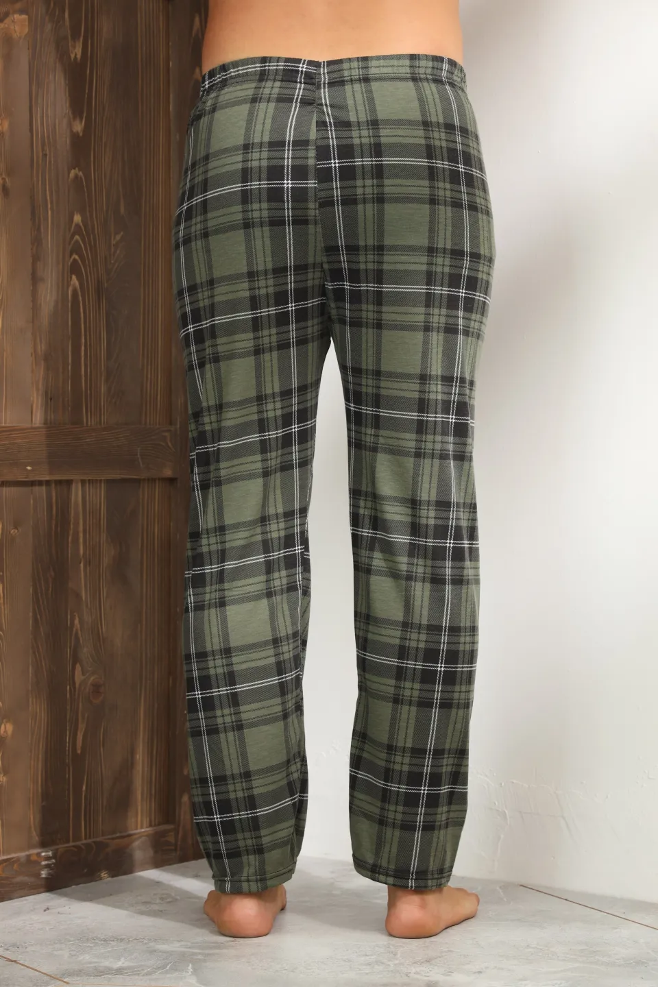 Pantaloni pijama bărbați carouri verde închis,M - 2
