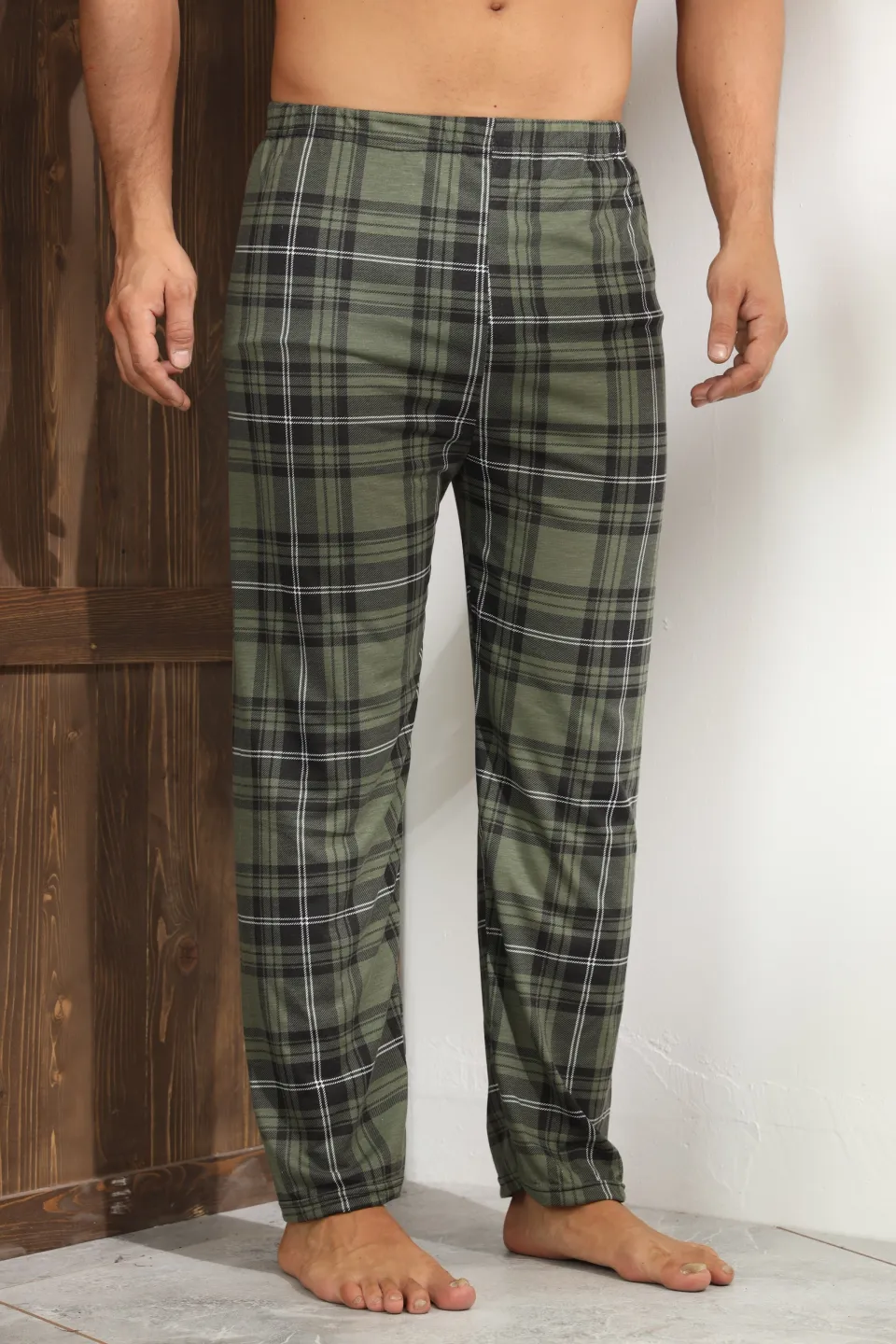 Pantaloni pijama bărbați carouri verde închis,M - 3