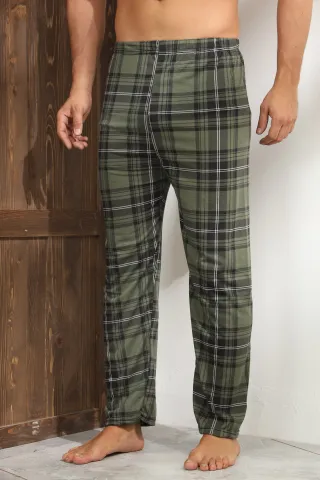 Pantaloni pijama bărbați carouri verde închis,M