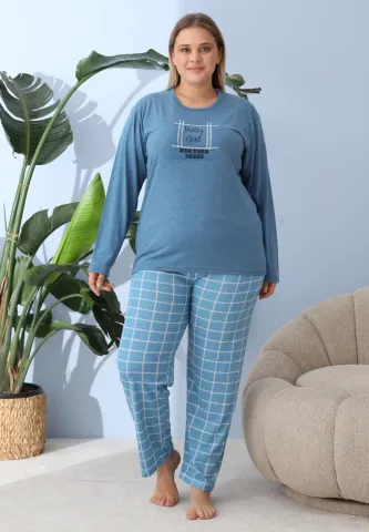 Pijama Femei Mărime Mare – Pretty Girl, Albastru Închis, Bumbac 100%, 2XL