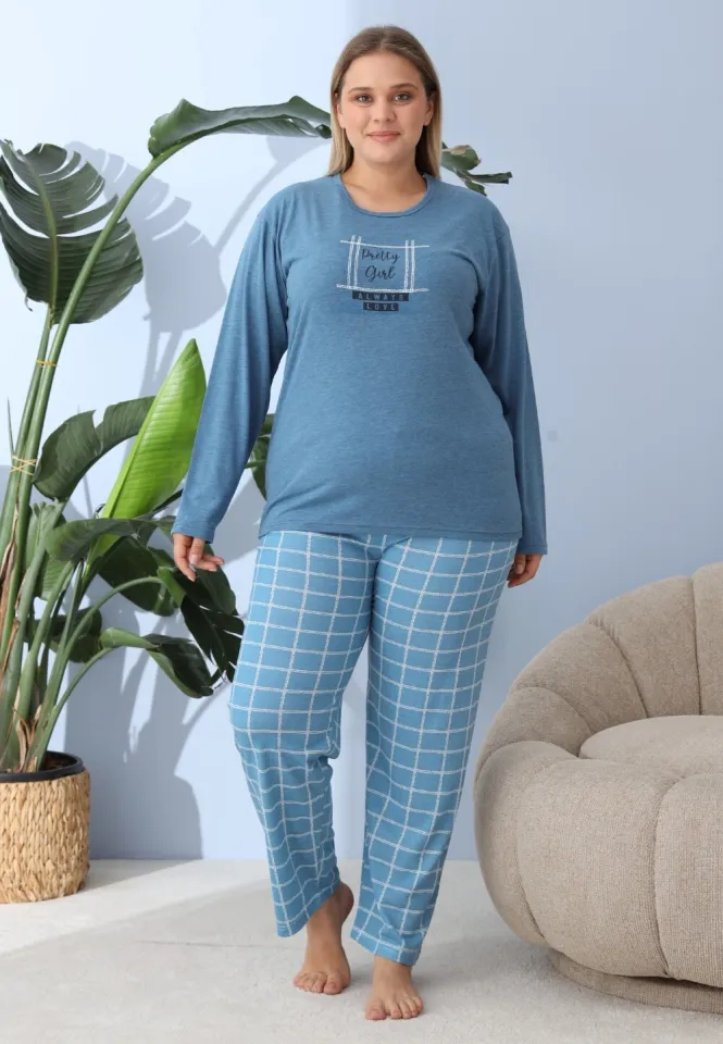 Pijama Femei Mărime Mare – Pretty Girl, Albastru Închis, Bumbac 100%, 2XL