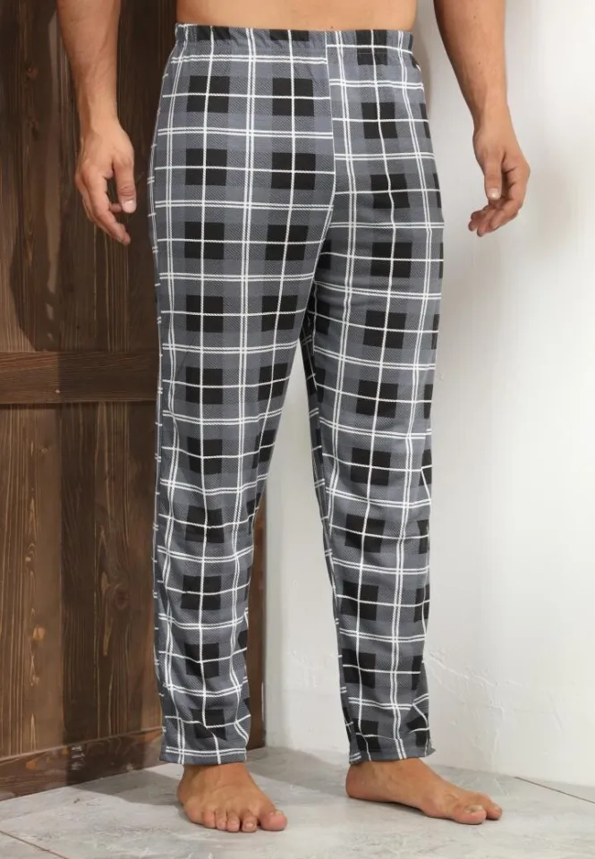 Pantalon pijama bărbați – model clasic gri cu carouri elegante,M