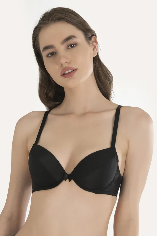 Sutien push-up half cup cu bureți detașabili, Negru