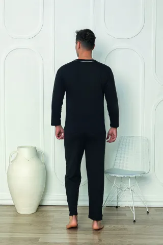 Pijama bărbat – pantaloni lungi, negru cu nasturi, mânecă lungă,M hover