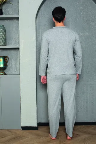 Pijama bărbat – pantaloni lungi, gri cu nasturi, mânecă lungă,M hover