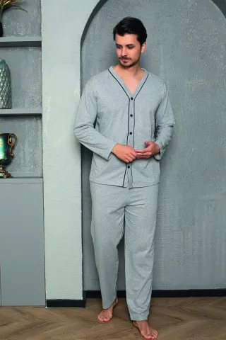 Pijama bărbat – pantaloni lungi, gri cu nasturi, mânecă lungă,M