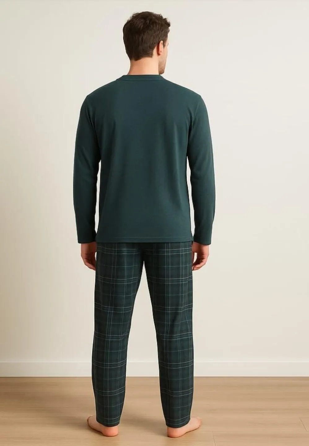 Pijama verde bumbac – bărbat, pantalon lung și mânecă lungă - 2