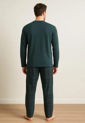 Pijama bărbat bumbac – mânecă lungă, pantalon lung , Verde hover