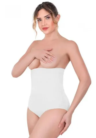 Corset Modelator cu Bandă Adezivă și Chilot cu Talie Înaltă – Alb