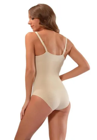 Body Corset Bej Sub Sâni, cu Țesătură Elastică și Bretele Reglabile hover