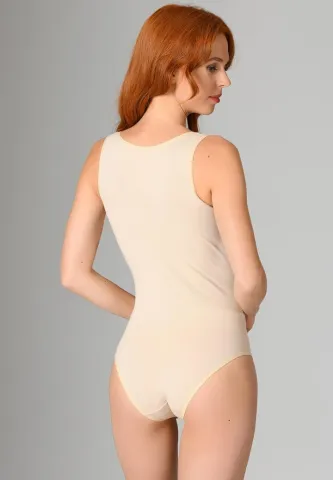 Body Bej cu Bretele Groase și Capse hover