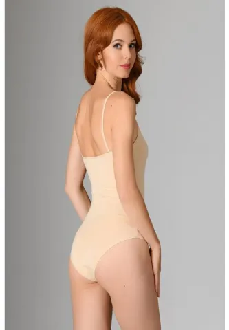Body Bej cu Bretele Subțiri și Capse hover