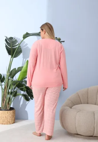 Pijama damă marim mare cu „HAPPY SATURDAY”, pantaloni și mânecă lungă hover