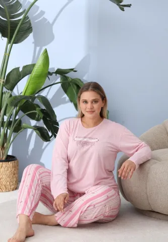 Pijama damă Big Size cu „BELIEVE IN YOURSELF”, pantaloni și mânecă lungă hover