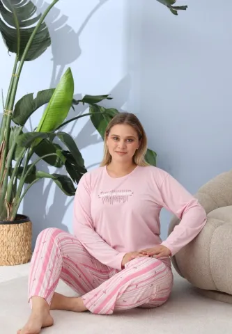 Pijama damă Big Size cu „BELIEVE IN YOURSELF”, pantaloni și mânecă lungă