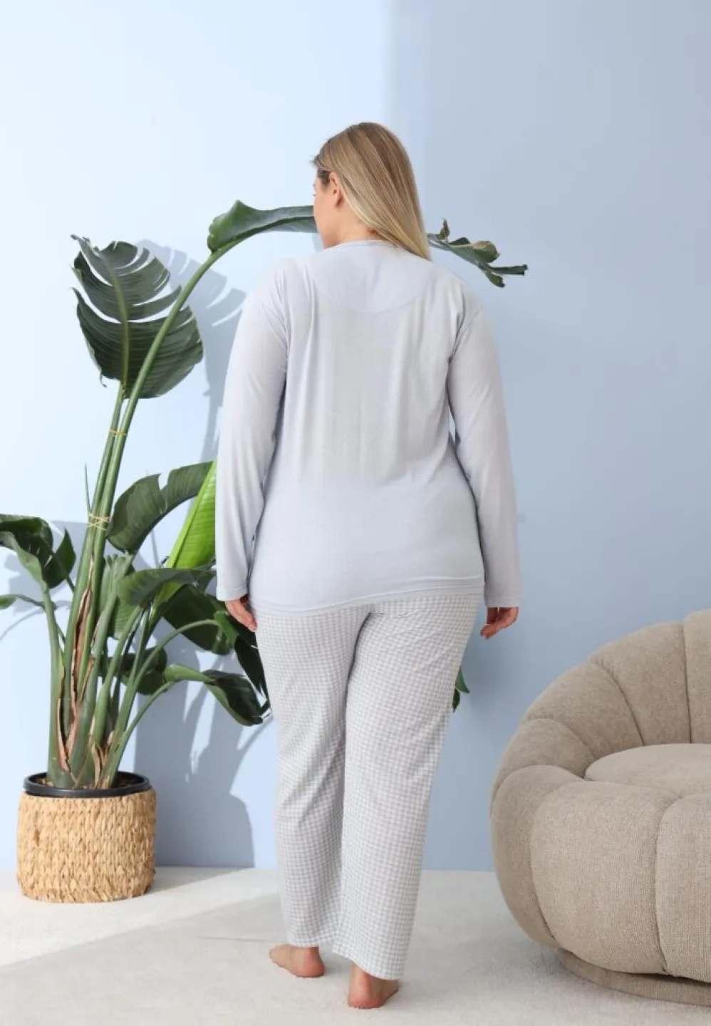 Pijama damă Big Size cu „LEAVE A LITTLE”, pantaloni și mânecă lungă, blue - 4