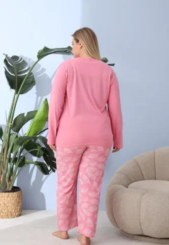 Pijama damă Big Size cu „My best Life”, pantaloni și mânecă lungă, roz hover