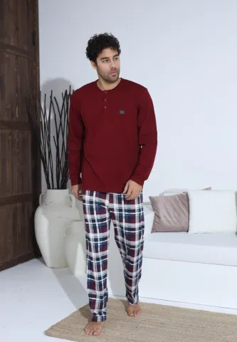 Pijama bărbați Bordo, cu pantaloni lungi și mânecă lungă, cu nasturi
