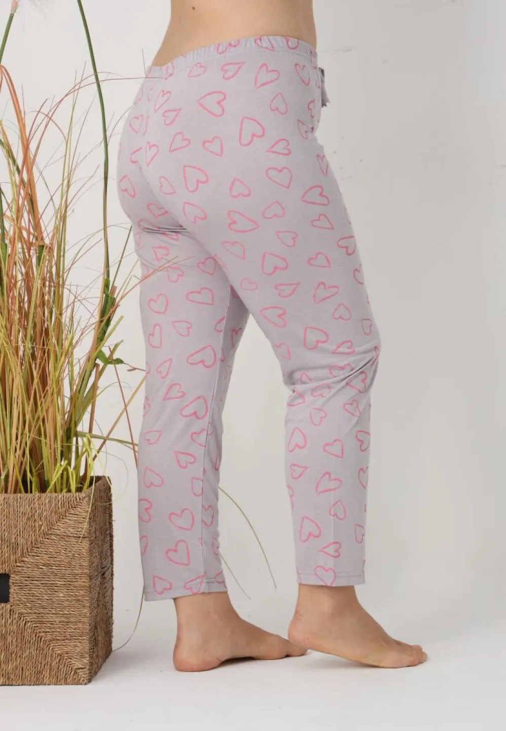 Pantalon damă gri cu inimioare roz, Big Size - 2