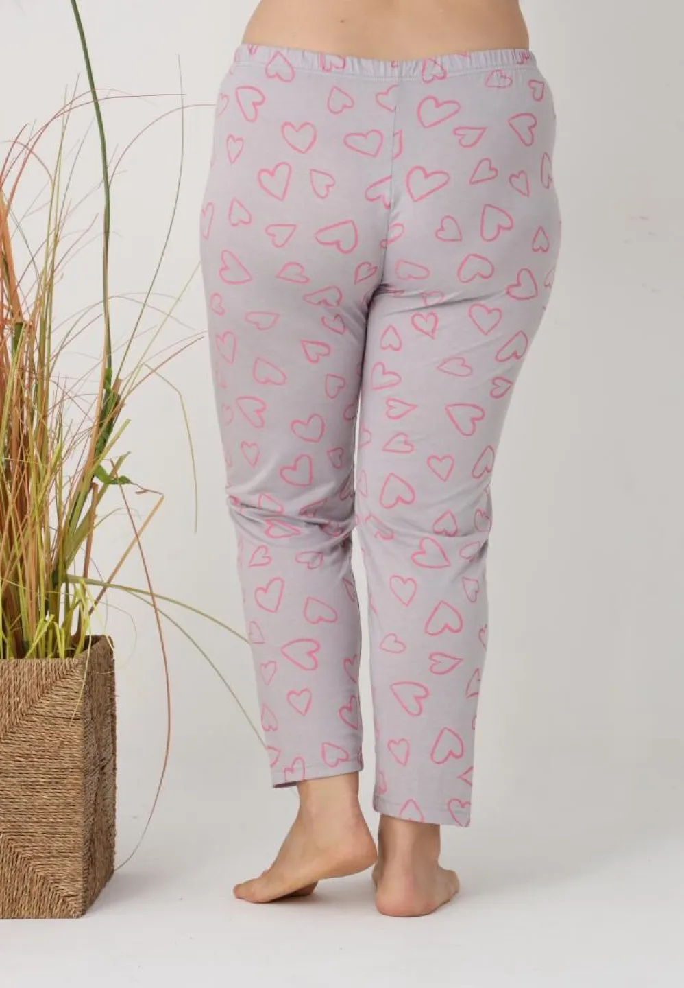 Pantalon damă gri cu inimioare roz, Big Size - 3