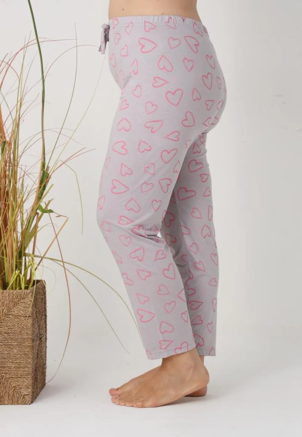 Pantalon damă gri cu inimioare roz, Big Size - 4