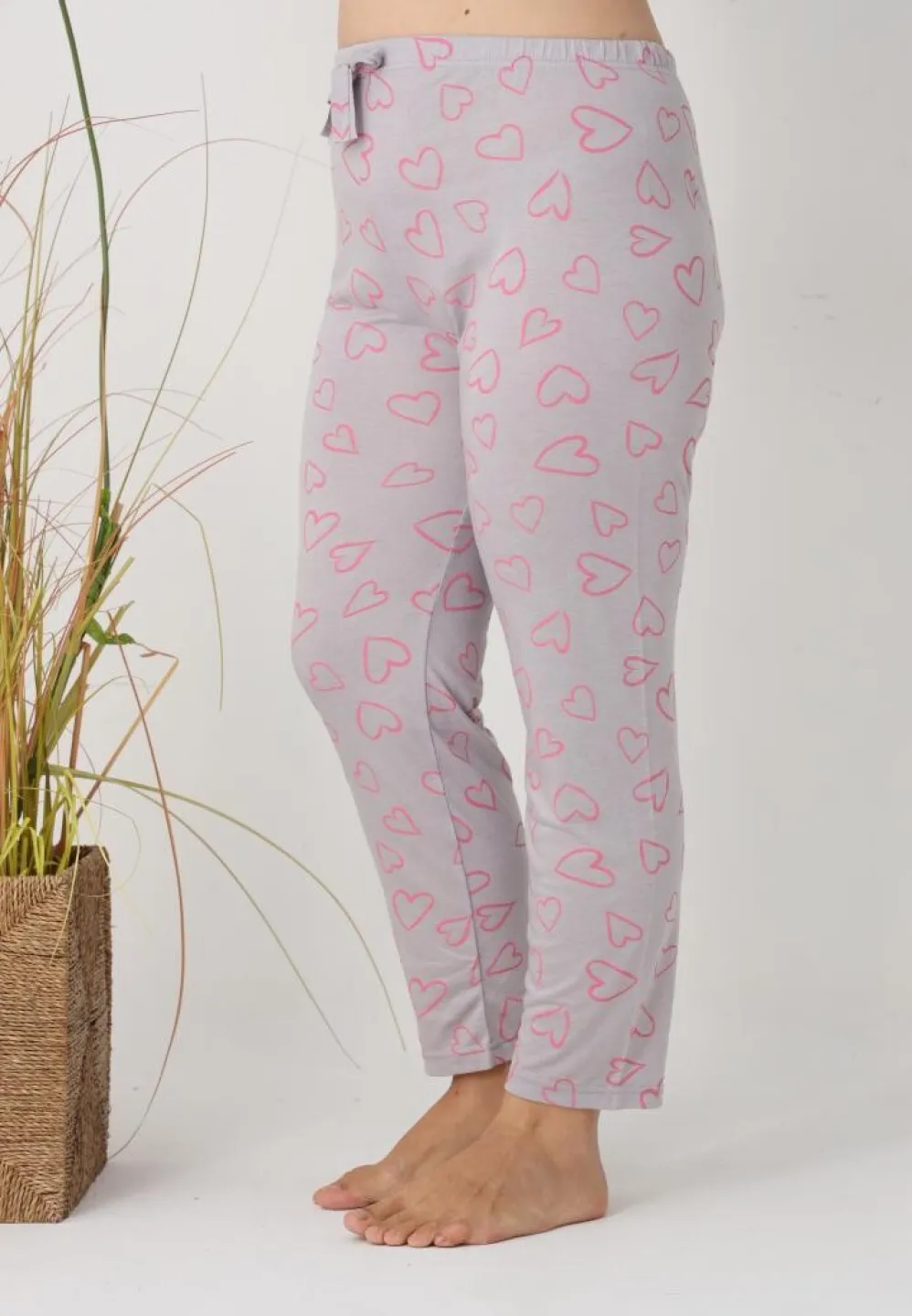 Pantalon damă gri cu inimioare roz, Big Size - 5