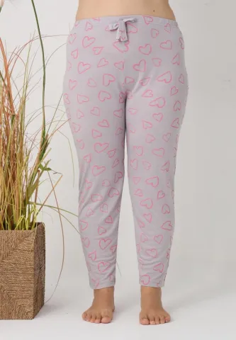 Pantalon damă gri cu inimioare roz, Big Size