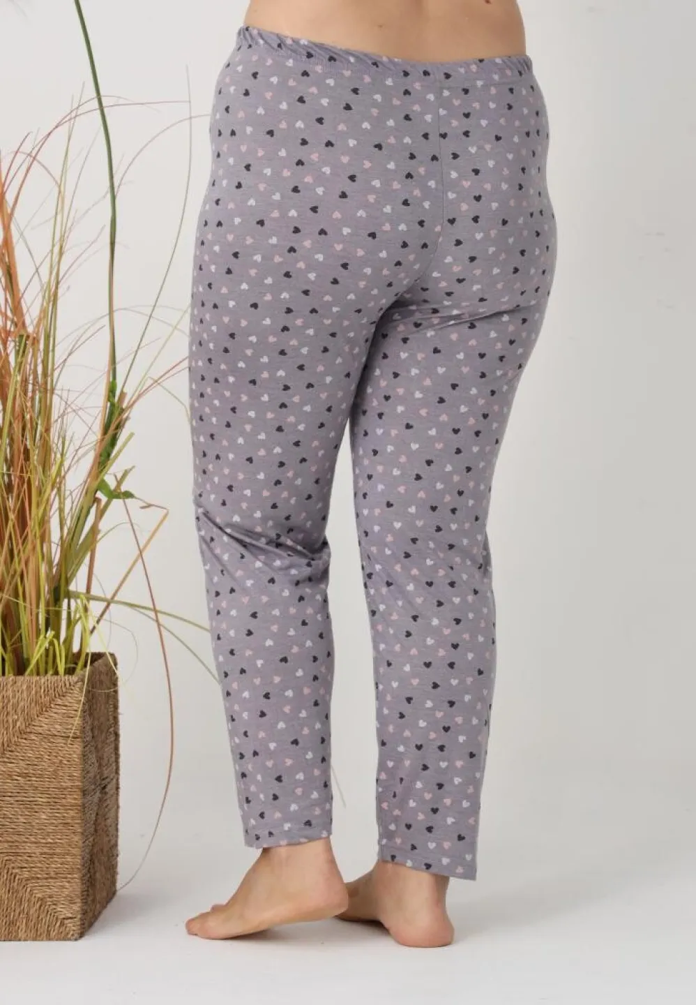 Pantalon damă gri cu inimioare, Big Size - 3
