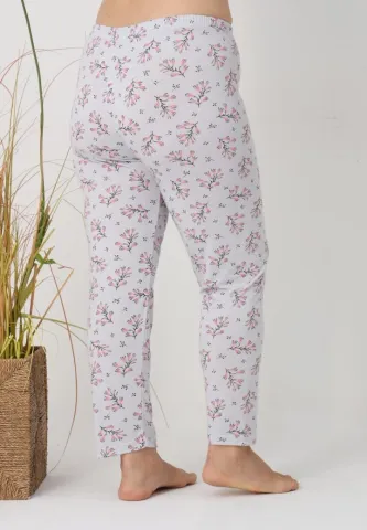 Pantalon damă – Big Size Turcoaz cu Flori Roz hover