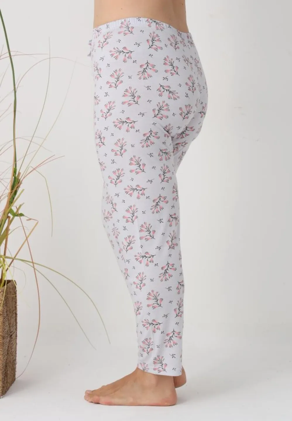 Pantalon damă – Big Size Turcoaz cu Flori Roz - 4