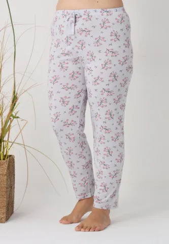 Pantalon damă – Big Size Turcoaz cu Flori Roz