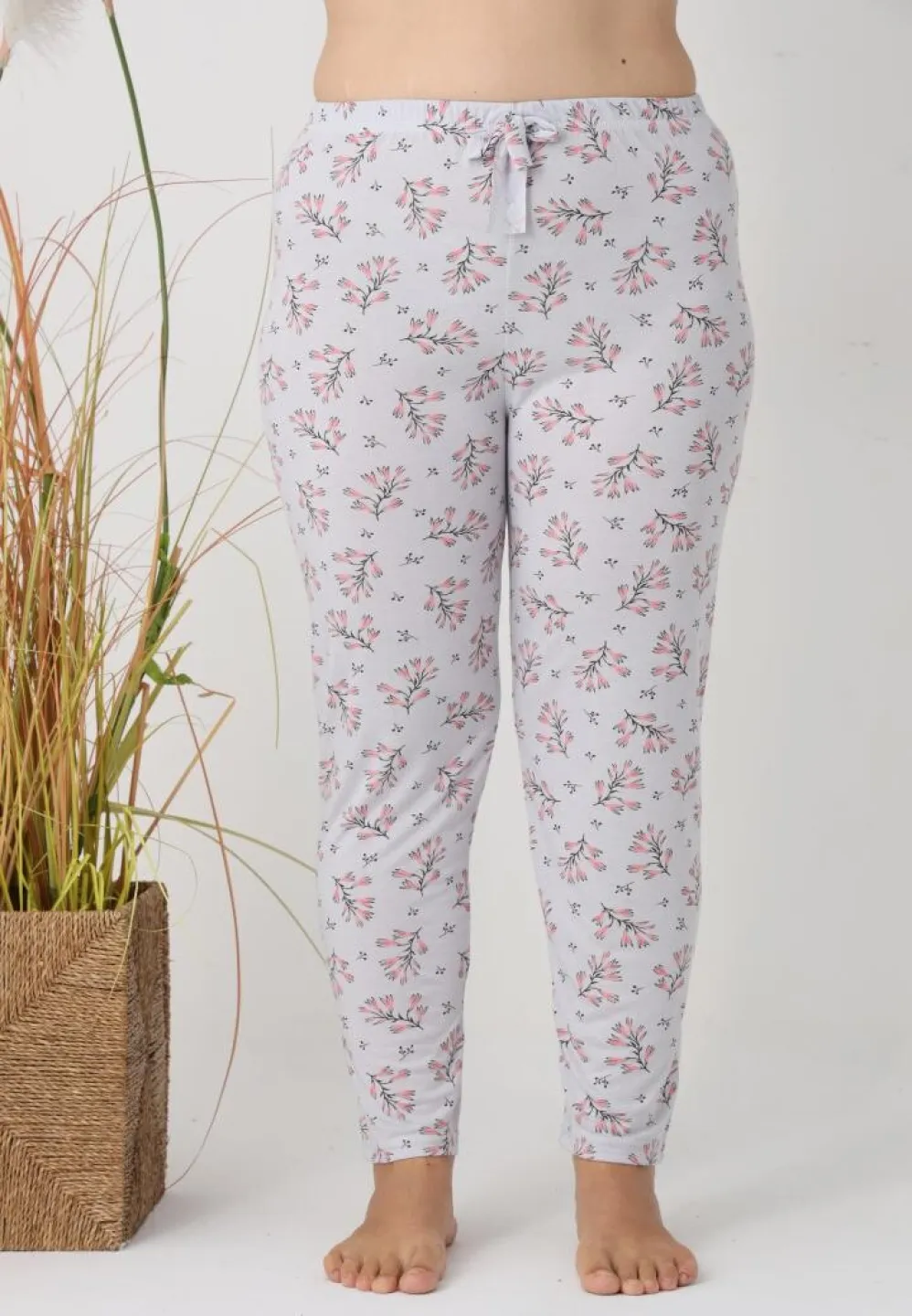 Pantalon damă – Big Size Turcoaz cu Flori Roz - 5