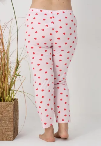 Pantaloni de pijama damă Big Size, inimioare roșii pe fundal roz hover