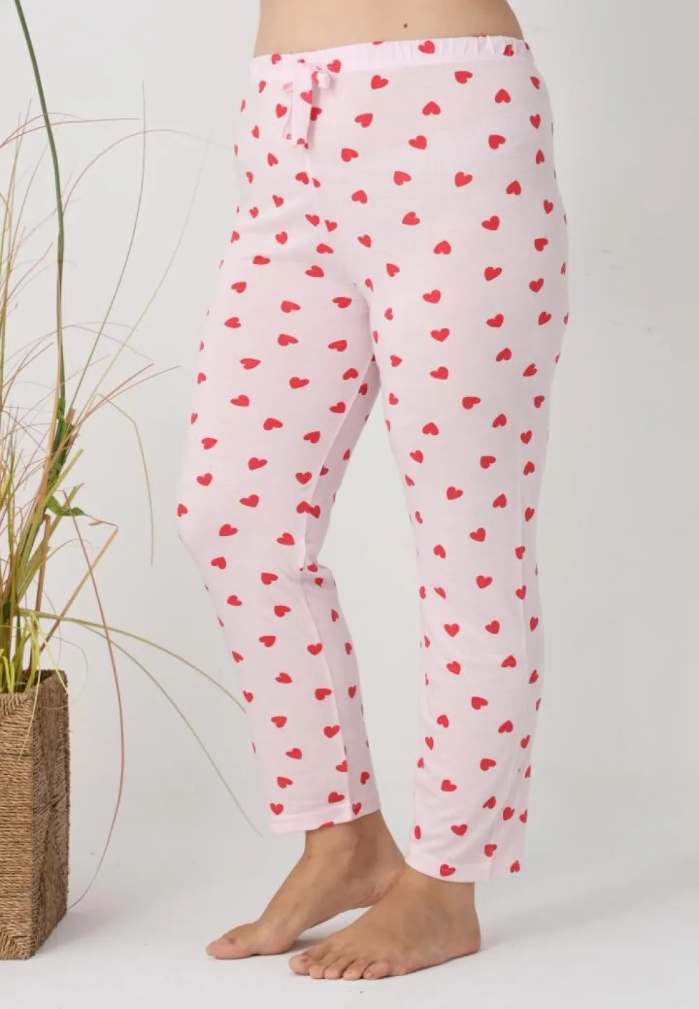 Pantaloni de pijama damă Big Size, inimioare roșii pe fundal roz - 5