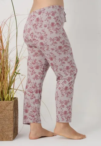 Pantaloni de pijama damă Big Size, model gri cu flori vișinii hover