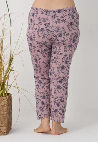 Pantaloni de pijama damă Big Size, model roz cu flori albastre hover