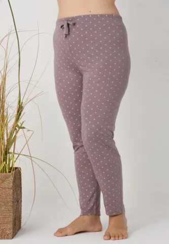 Pantaloni de pijama damă Big Size, model gri cu buline roz