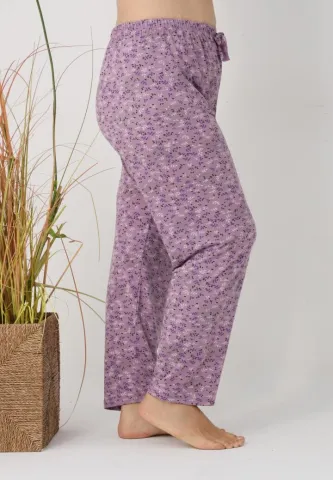 Pantaloni de pijama damă Big Size, model mov cu flori hover