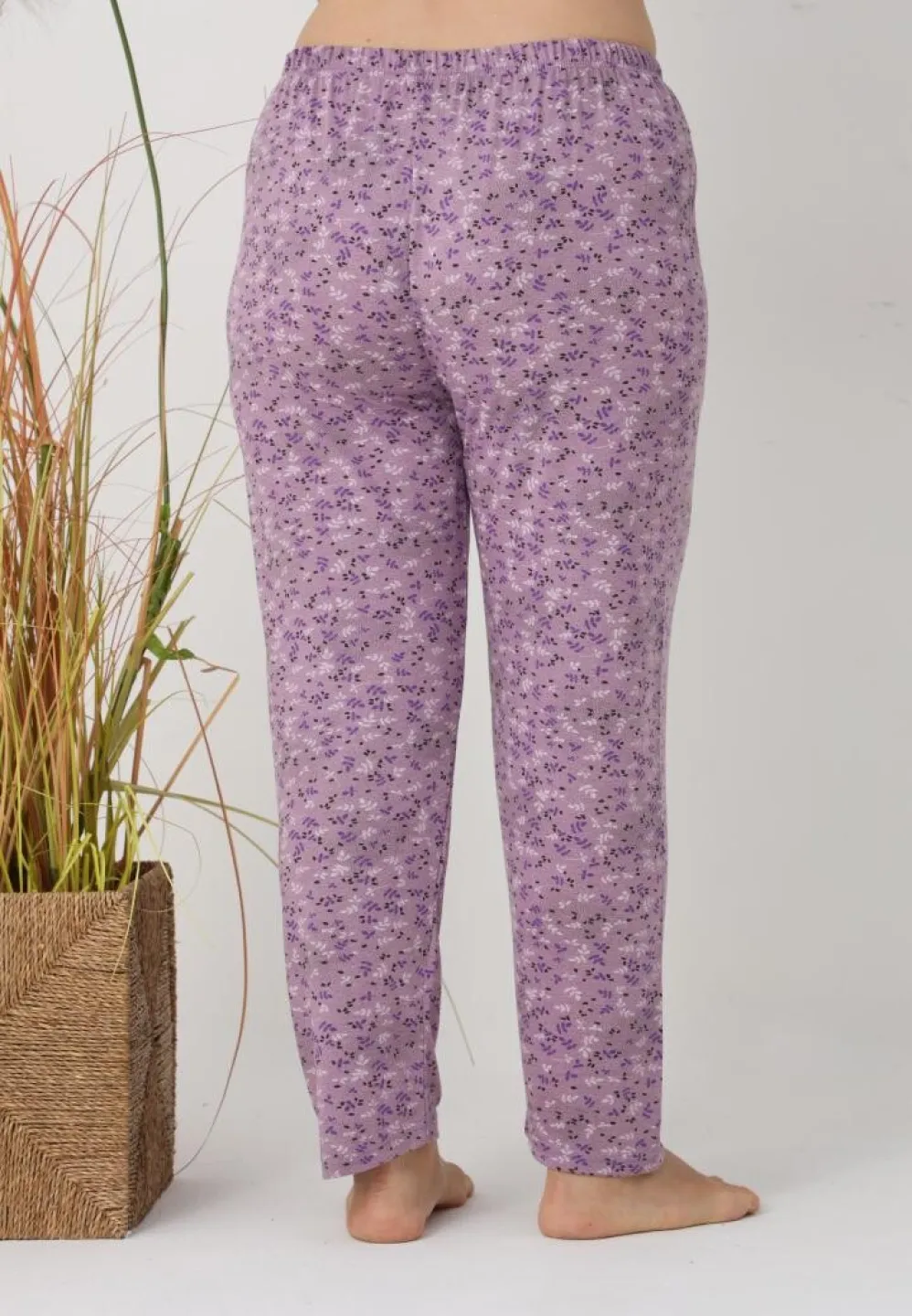 Pantaloni de pijama damă Big Size, model mov cu flori - 3