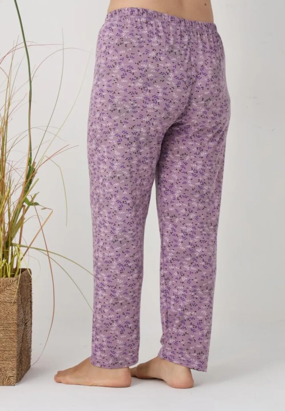 Pantaloni de pijama damă Big Size, model mov cu flori - 4
