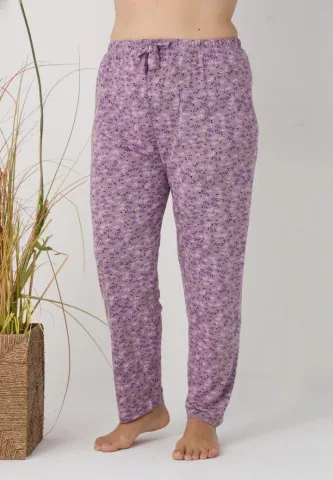 Pantaloni de pijama damă Big Size, model mov cu flori