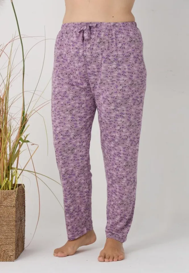 Pantaloni de pijama damă Big Size, model mov cu flori