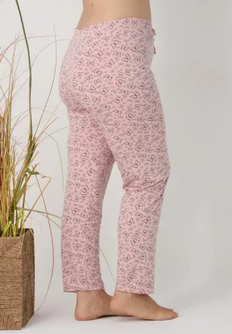 Pantaloni de pijama damă Big Size, model roz cu fluturi hover
