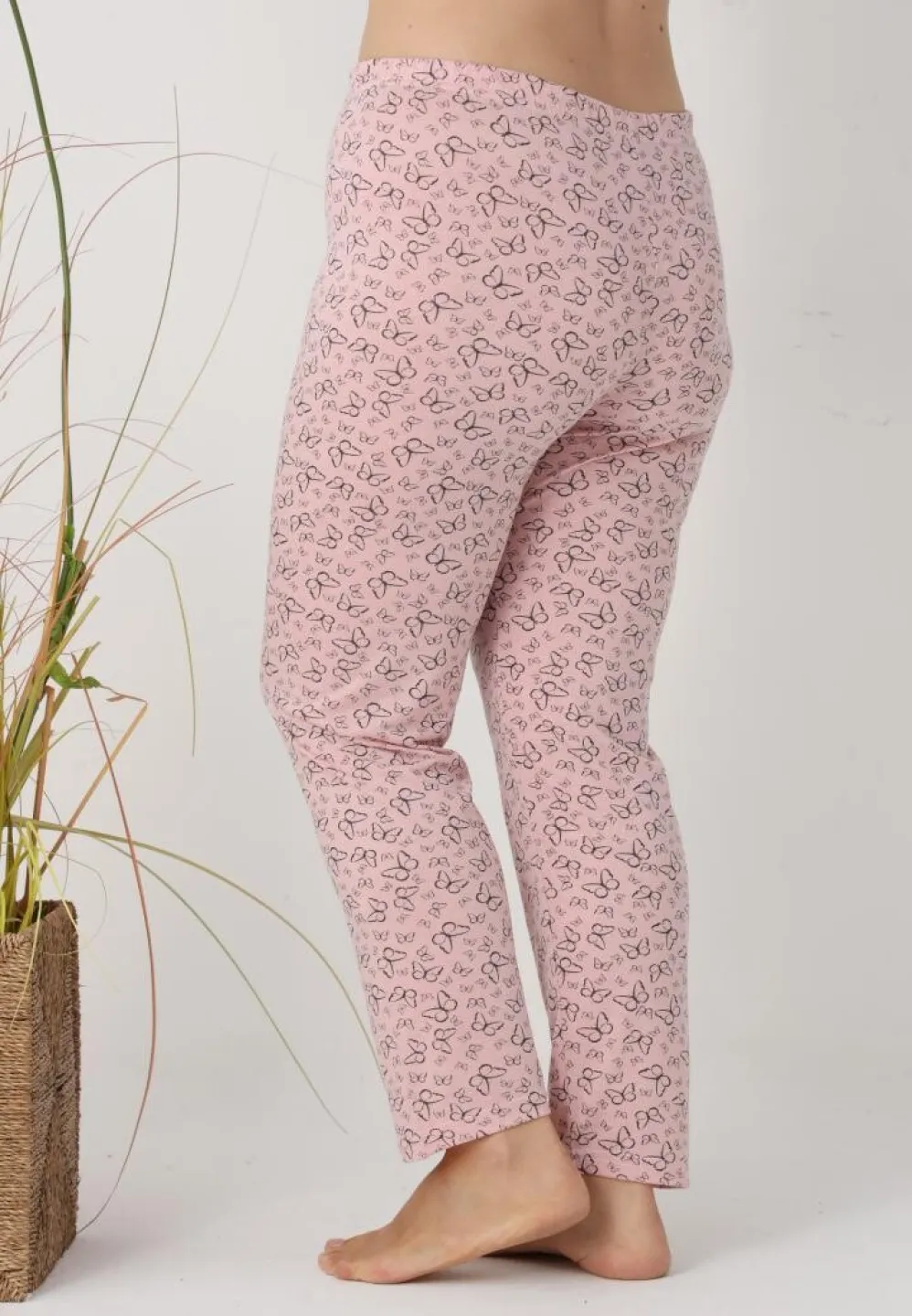 Pantaloni de pijama damă Big Size, model roz cu fluturi - 4