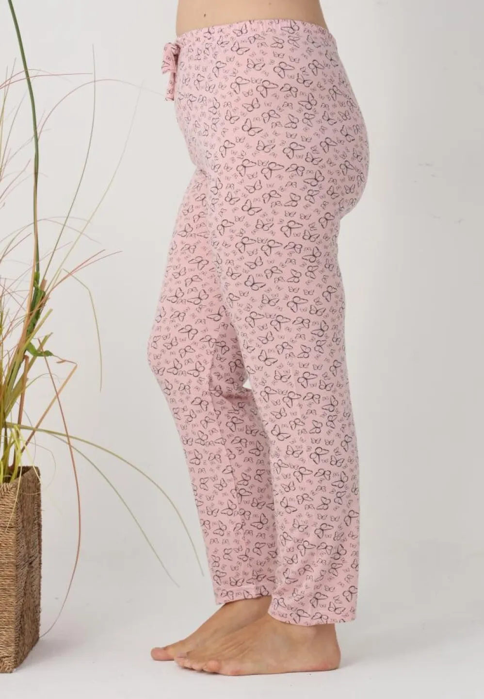 Pantaloni de pijama damă Big Size, model roz cu fluturi - 5