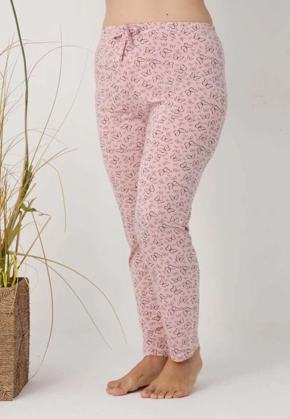 Pantaloni de pijama damă Big Size, model roz cu fluturi - 1
