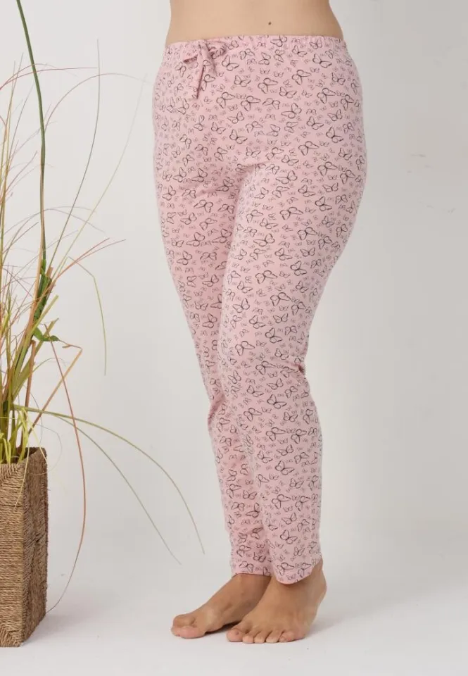Pantaloni de pijama damă Big Size, model roz cu fluturi