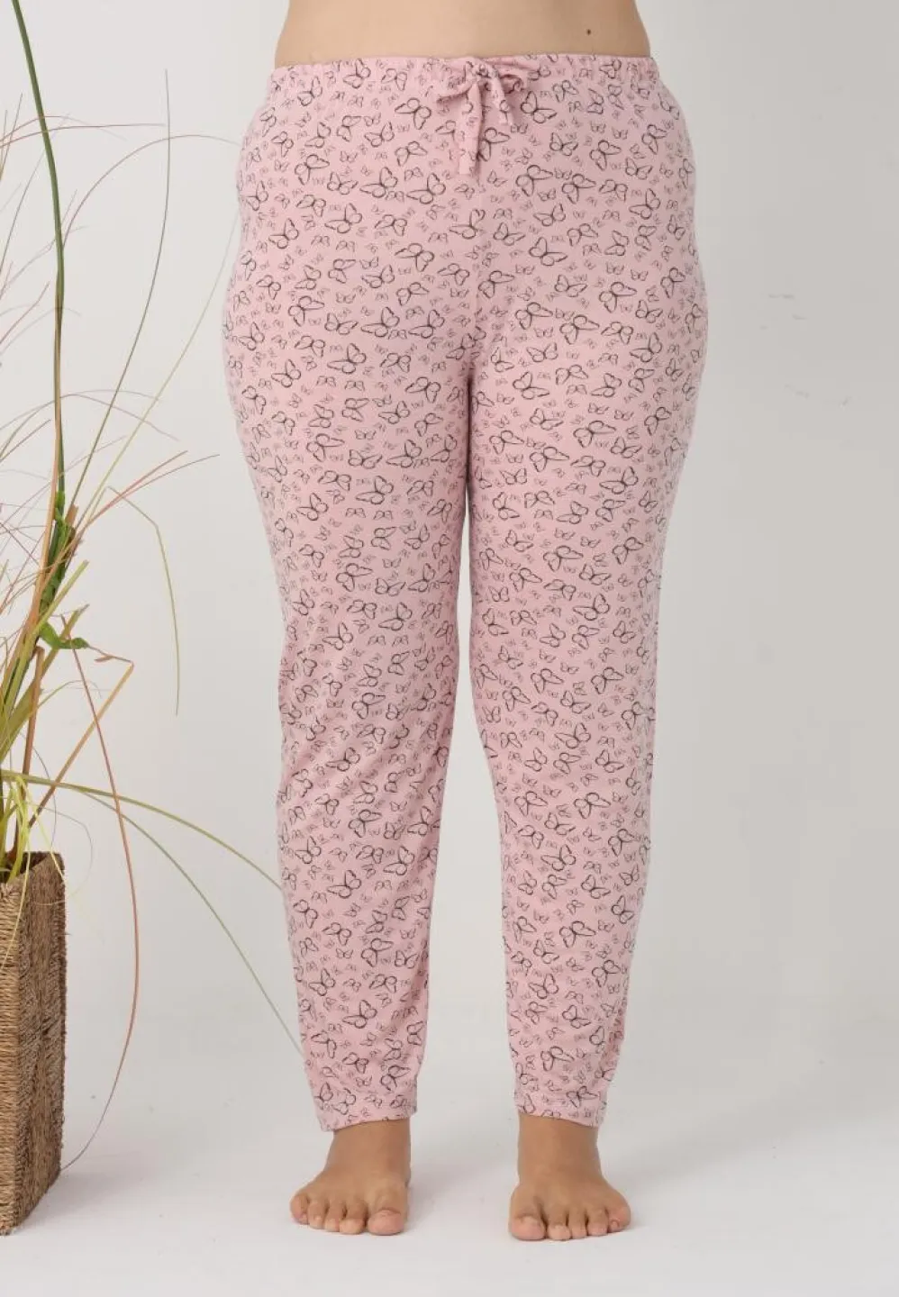 Pantaloni de pijama damă Big Size, model roz cu fluturi - 6